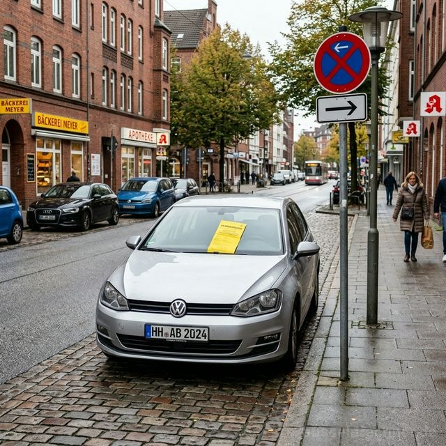 Falsch geparktes Fahrzeug auf dem Gehweg in einer deutschen Stadt