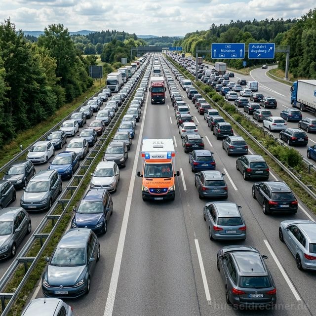 Einsatzfahrzeug mit Blaulicht bahnt sich den Weg durch den Verkehr