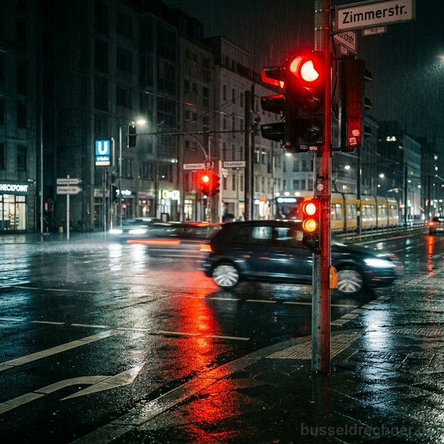 Grüner Pfeil (Grünpfeil-Schild) an einer Ampel