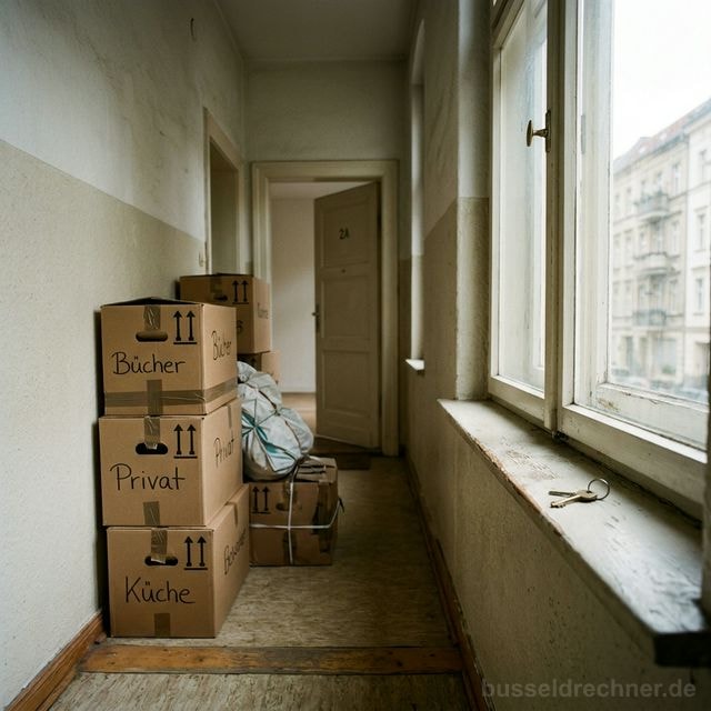 Umzugskartons in einem halb leeren Berliner Altbau-Flur — Symbolbild Trennung und Auszug